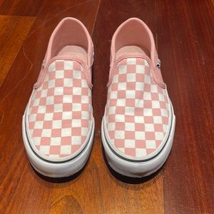 Vans pink checker slip ons
